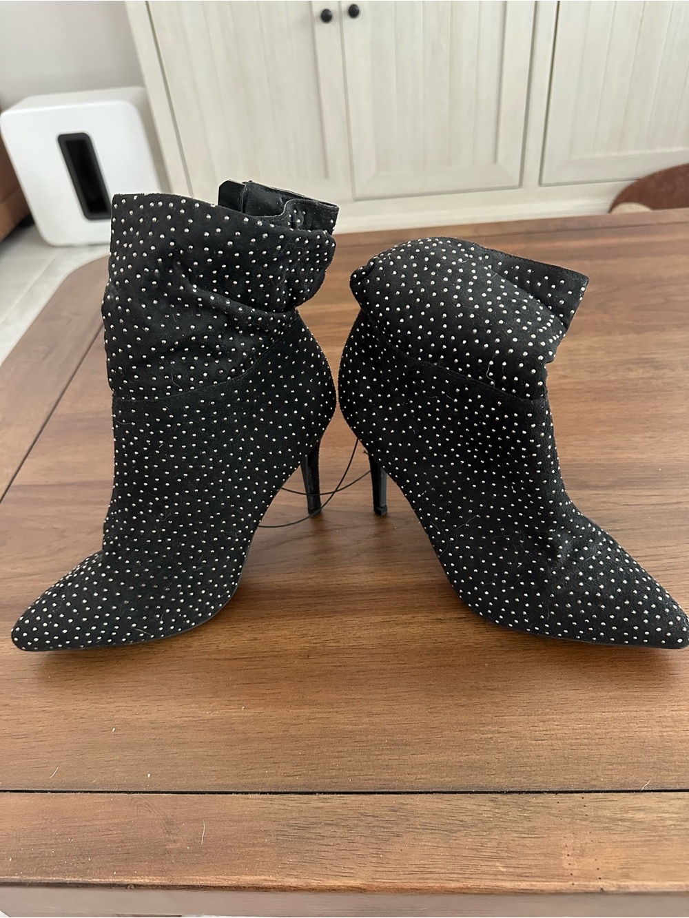 Black Studded Pointed-Toe Stiletto Ankle Booties 8.5